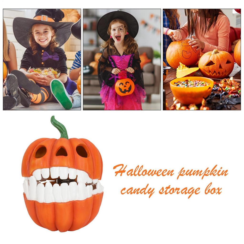 Halloween Pumpkin Candy Box Resin Halloween Treat Box Creative Desktop Decor Holder Props Treat Container for Kids Party Adults