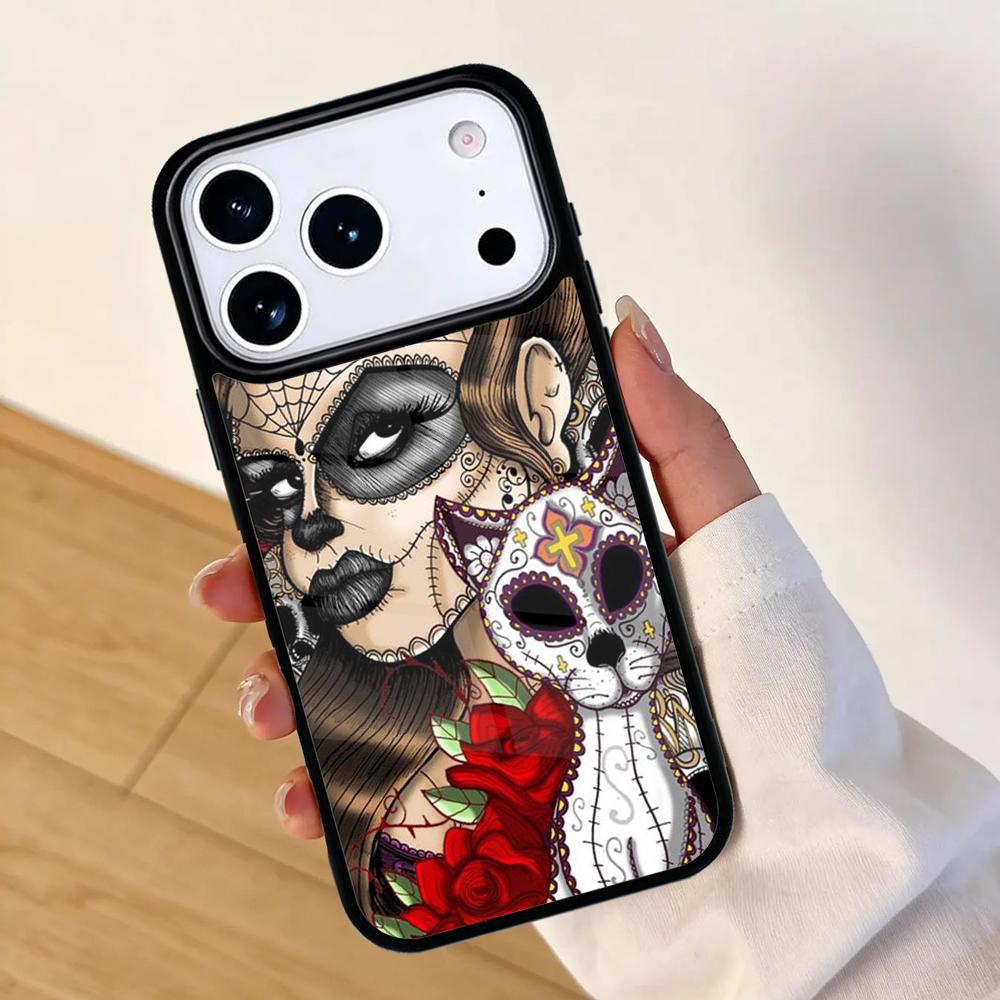 Candy Skull Sugar Day Of The Dead Mobile Phone Case for IPhone 17 AIR 16pro Max 15 14 13 12 11 Bumper Cover