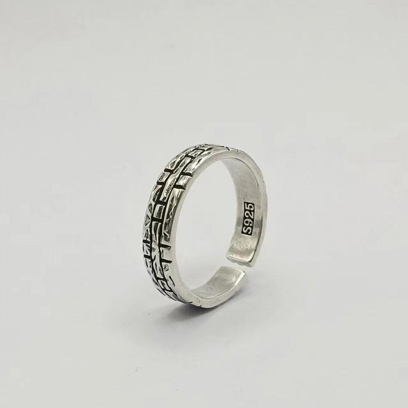 Handcrafted Bamboo Joint Ring Men Women Adjustable Sterling Vintage Geometric Statement Band