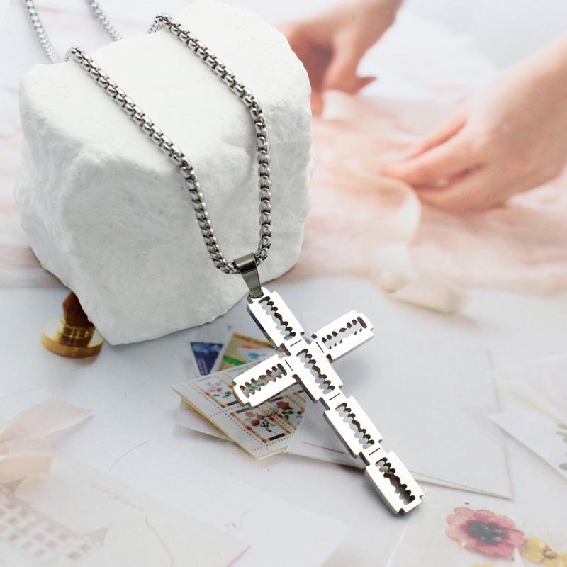 

Minimalist Style Silvery Blade Cross Pendant Necklace Exquisite Holiday Party Gift Anniversary Party Jewelry Gifts OneSize