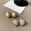 Stainless Steel Geometric Irregular Round Pearl Earrings for Women Minimalist Style Personality Ear Studs Trendy Jewelry Gifts