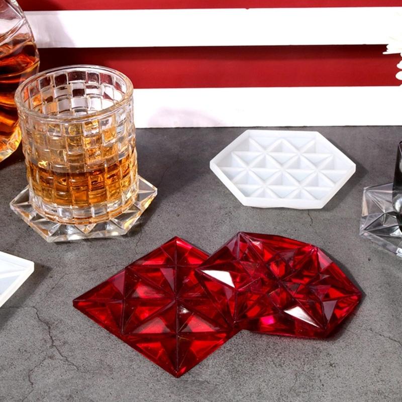 Diy Crystal Epoxy Hexagon Square Coaster Mirror Silicone Mold Dish Tray Mold for Casting with Resin Concrete Cement