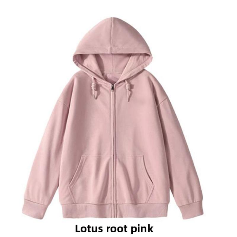 CVC cotton wool composite milk silk 320g back-necked plain zipper hoodie for women