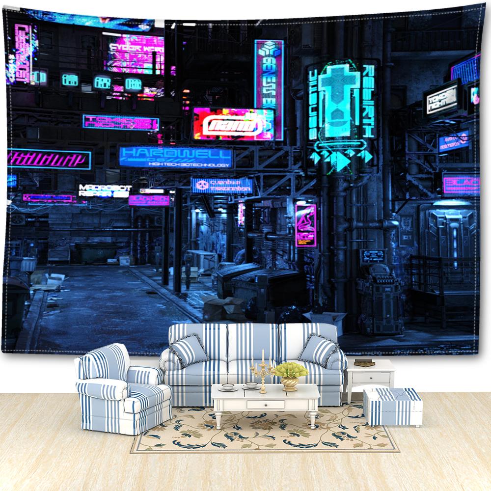 

Городская архитектура Ночной вид Гобелен Настенный гобелен Минималистское абстрактное искусство Хиппи Тапиц Гостиная Спальня Домашний декор 95x73CM