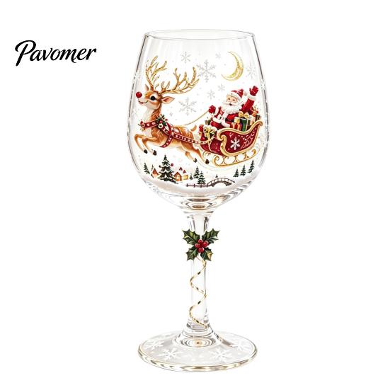 Dekoratives Glas für Zuhause Weihnachts-Stielglas, Schneemann/WeihnachtsmannKranz/Elch/WeihnachtsbaumHandbemalt, Elegantes Schneemann-Trinkglas Kreatives Stielglas