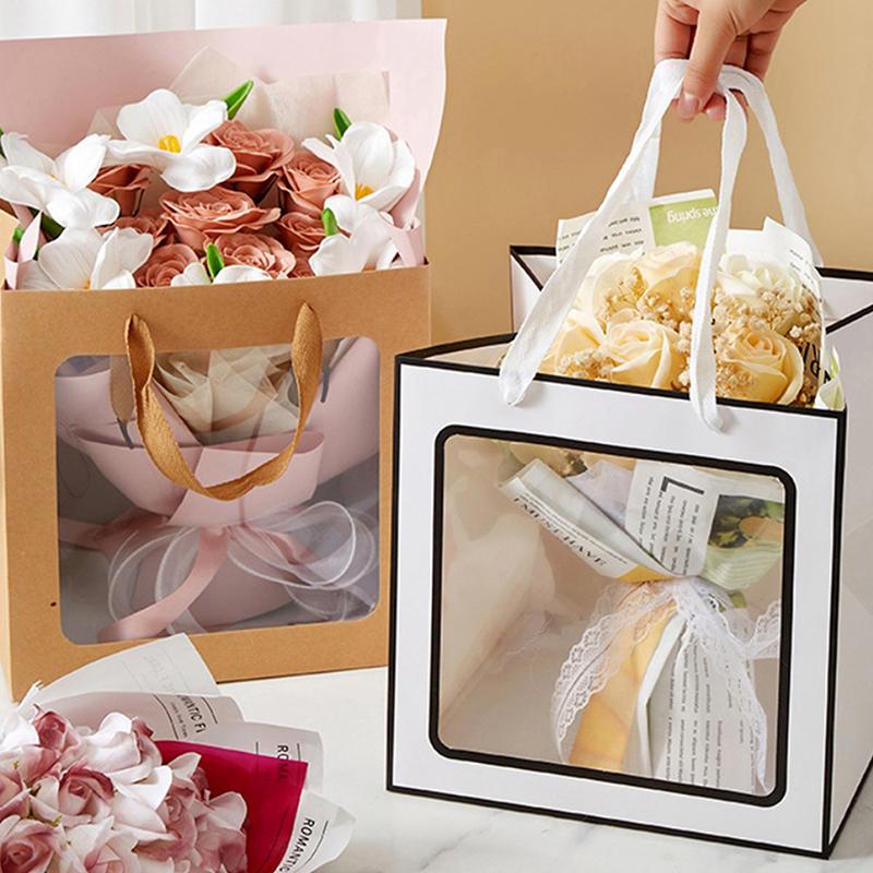 Creative Tote Bag Portable Foldable Gift Box With Transparent Window Present Packing Boxes Wedding Birthday Gift Bag