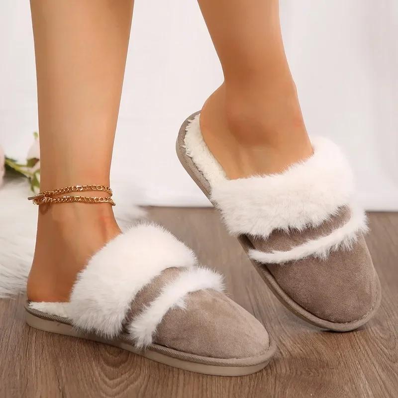 Fashion 2024 Hot Sale Shoes for Women Closed Toe Women's Slippers Autumn Suede Warm Indoor Flat Casual Comfortable Large Size Slippers