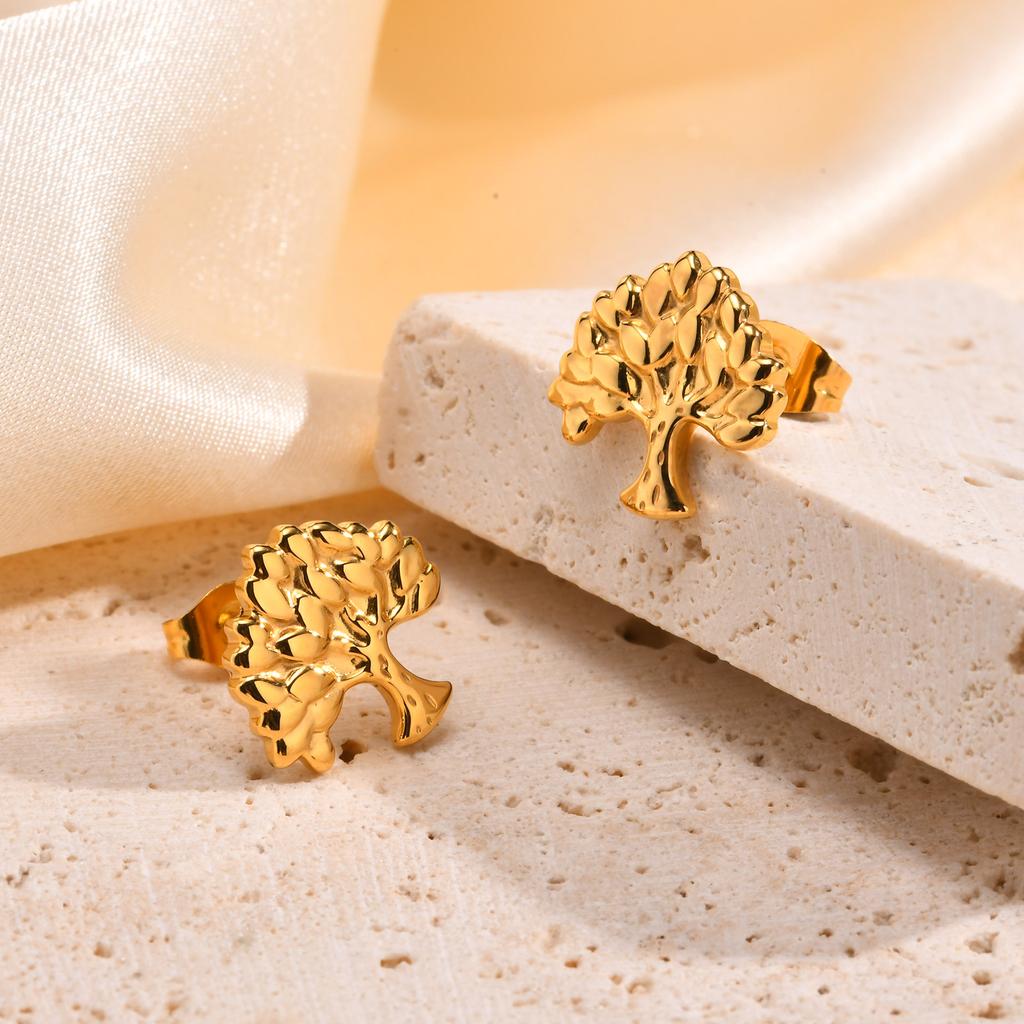 Stainless Steel Tree of Life Stud Earrings for Women Mini Gold Color Minimalist Earring Fashion Jewelry Gift 2026 Trend
