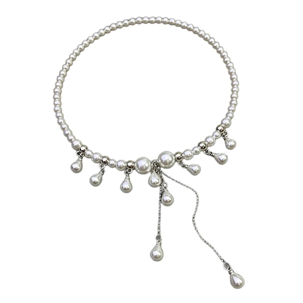 Rhinestone‑Star Water‑Drop Tassel Imitation‑Pearl Women Necklace, Sweet‑Cool High‑Sense Niche‑Designed Collarbone‑Chain Neck Accessories