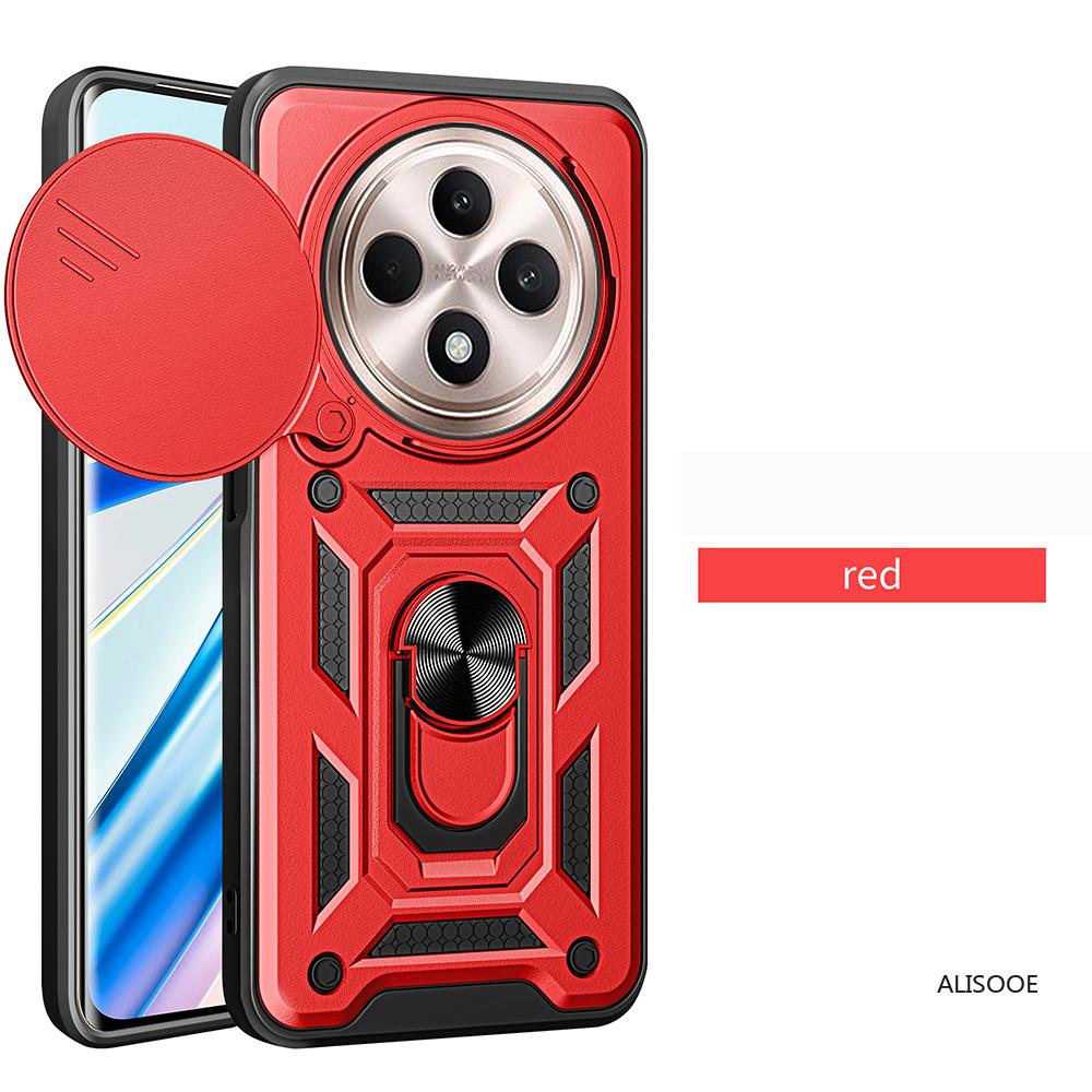 

Armor Funda для OPPO Reno 12F 5G Case Slide Camera Lens Protect Ring Stand Cover для OPPO Reno 12 FS Capa for OPPO Reno 12 FS червоний