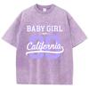 Street Womens Acid Wash T-Shirts 90 California Letter Printing Tees Oversize Crewneck Cotton Short Sleeve Female Clothes