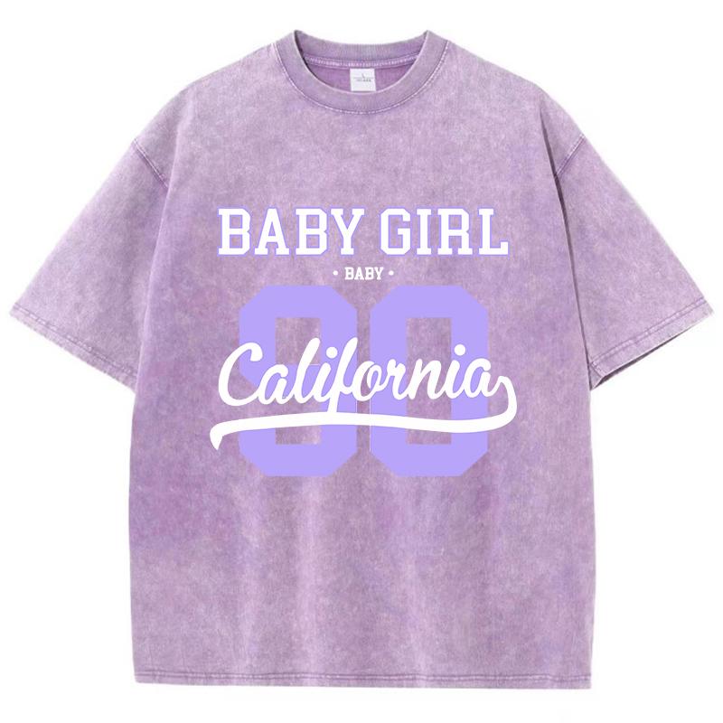 Street Womens Acid Wash T-Shirts 90 California Letter Printing Tees Oversize Crewneck Cotton Short Sleeve Female Clothes