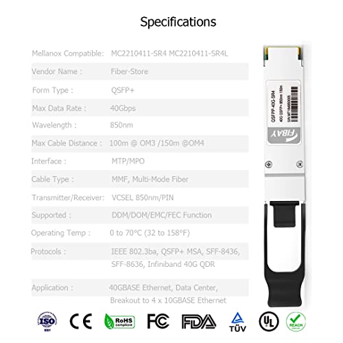 OPSTRAN 40GBASE-SR4 QSFP+ Optical Transceiver Module Compatible with Mellanox MC2210411-SR4L and MC2210411-SR4, 850nm 150m DDM MTP/MPO-12 MMF