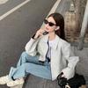 Women's Striped Collar Reversible Jacket Retro Design Loose Casual Versatile Top for Spring and Autumn