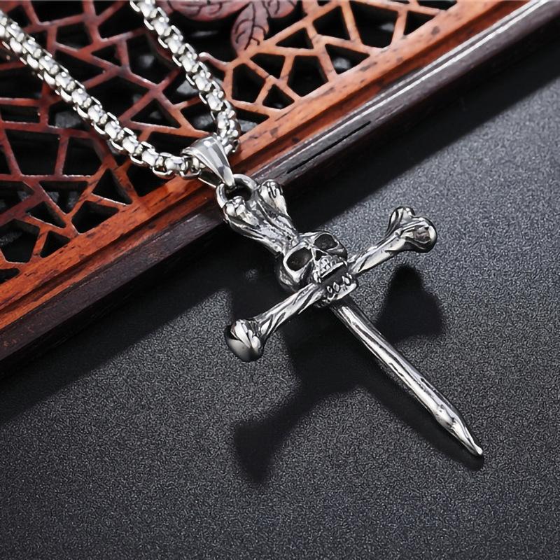 European and American Punk Style Pendant Ghost Head Cross Casting Pendant 60CM