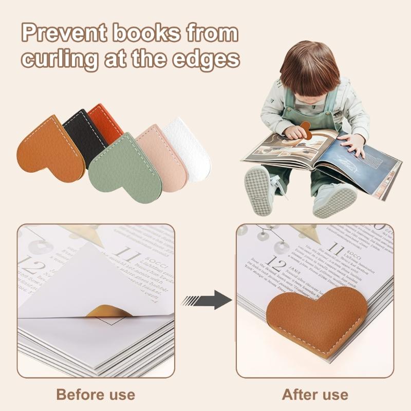 10Pcs Heart Shape Leather Corner Bookmarks Slip Resistant Corner Page Book Marker Corner Protectors for Men Women
