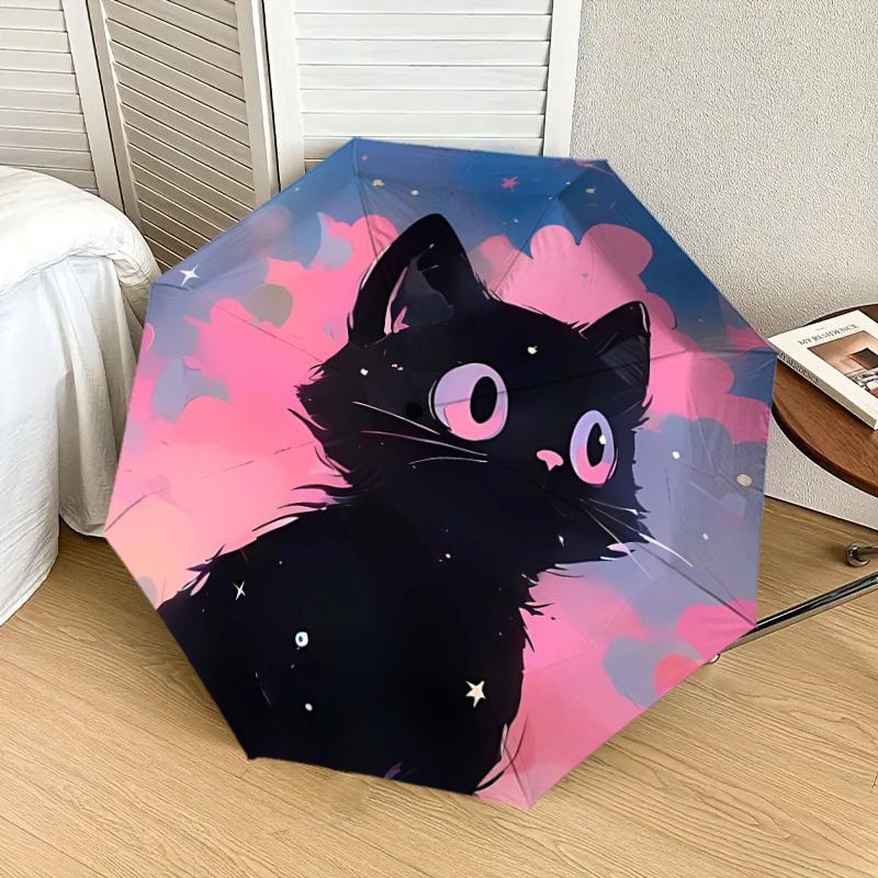 1pc Magical Night Cat Illustration Umbrella with Plastic Handle,Suitable for All Seasons Home Travel Outdoor UmbrellaDD123