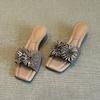 2026 Summer Rhinestone Flowers Brand Shoes Women Low Heel Sandals Elegant Ladies Party Shoes Sandals Heels 3.5cm