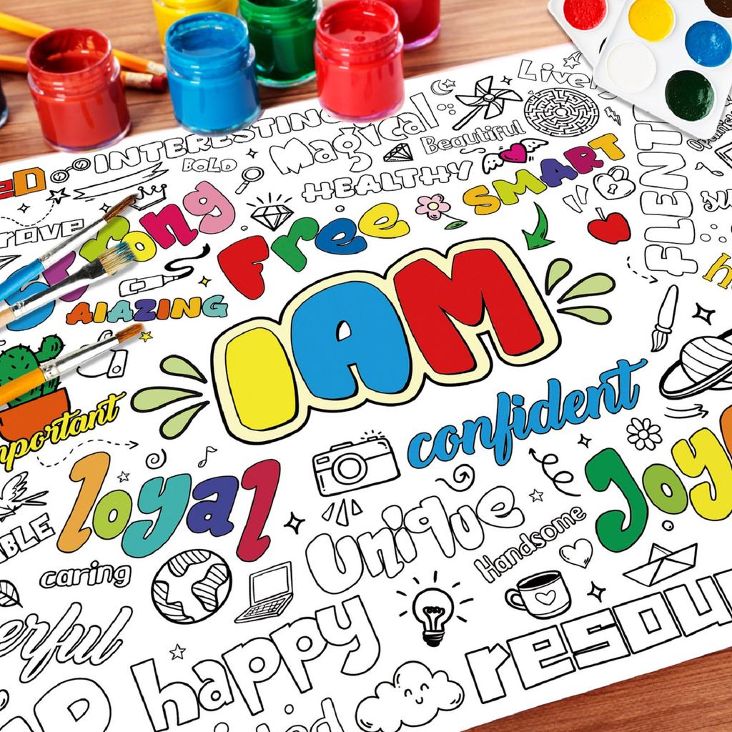 Paper Table Cloth For Coloring, Creative Children's ActivitiesInspirational Growth Vocabulary Children's Painting Poster, Excluding Paintbrushes,