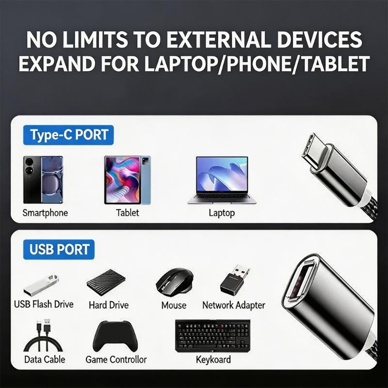 3Pcs/Set Type C To USB 2.0 Female OTG Cable For Phone Tablet Connect U Disk Mouse Keyboards With Braided Design
