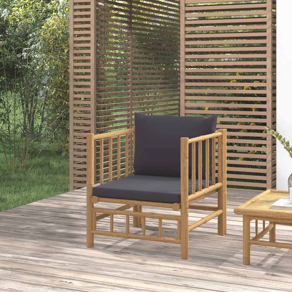 Vidaxl Sofa Ogrodowa Z Ciemnoszarymi Poduszkami, Bambusowa