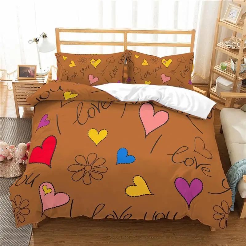 Liebesherz Bettbezug Set Cartoon Lustig Bunte Herzen Steppdecke Bezug Twin Romantischer Stil Ich Liebe Dich Polyester Bettwäscheset für Teenager