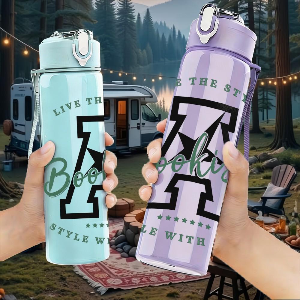 1PC Bold Letter A Monogram 750ml Color Plastic Sports Water Bottle Leakproof Flip Straw Lid Suitable for Sports Office Home Use