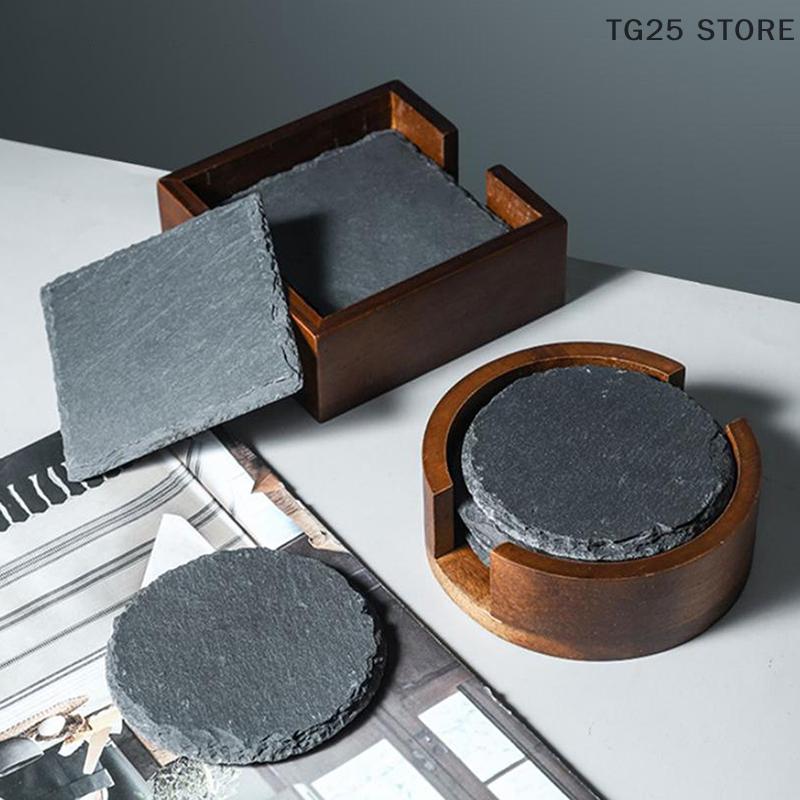 Tischuntersetzer Japanischer Stil Wiederverwendbarer Schieferstein Getränkeuntersetzer Dekorative Küche Teetasse Becher Hitzebeständiger Steinuntersetzer