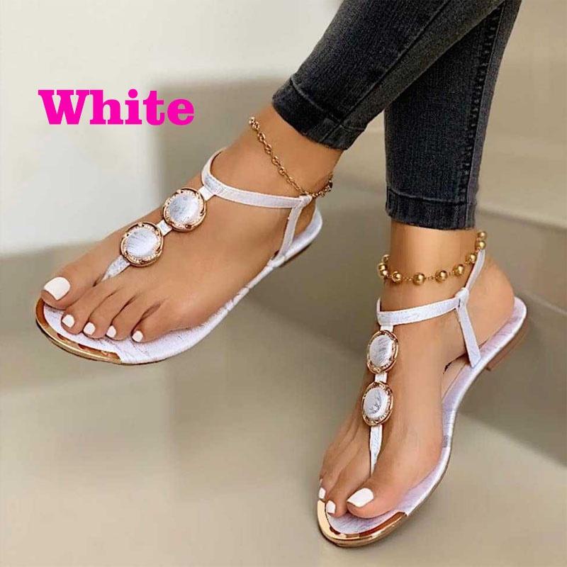 New Women Summer Plus Size  Beaded Sandals Ladies Flats Beach Shoes Flip Flops Thong Gladiator Bohemia Sandalias