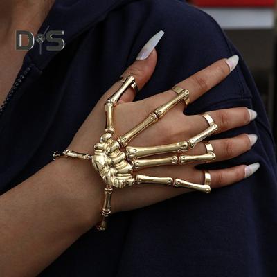 Halloweenský náramek na ruce kostra ruka Ghost Claw Punk Přehnaný styl Nastavitelná elastická šňůrka Strašidelná lebka Prsty Náramek Unisex Holiday Prop