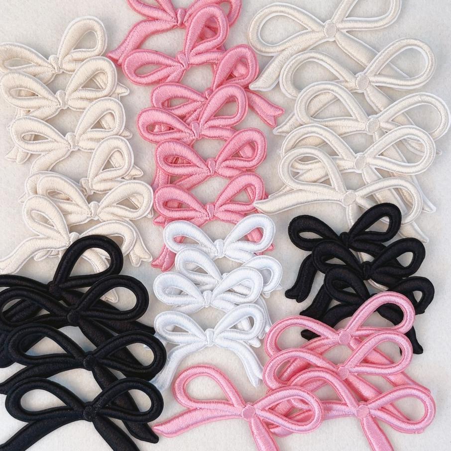 10PCS Pink Bow Embroidery Patches Iron On Patches For Clothing Cartoon Cute Pink Patches On Clothes Kids Stickers DIY Applique