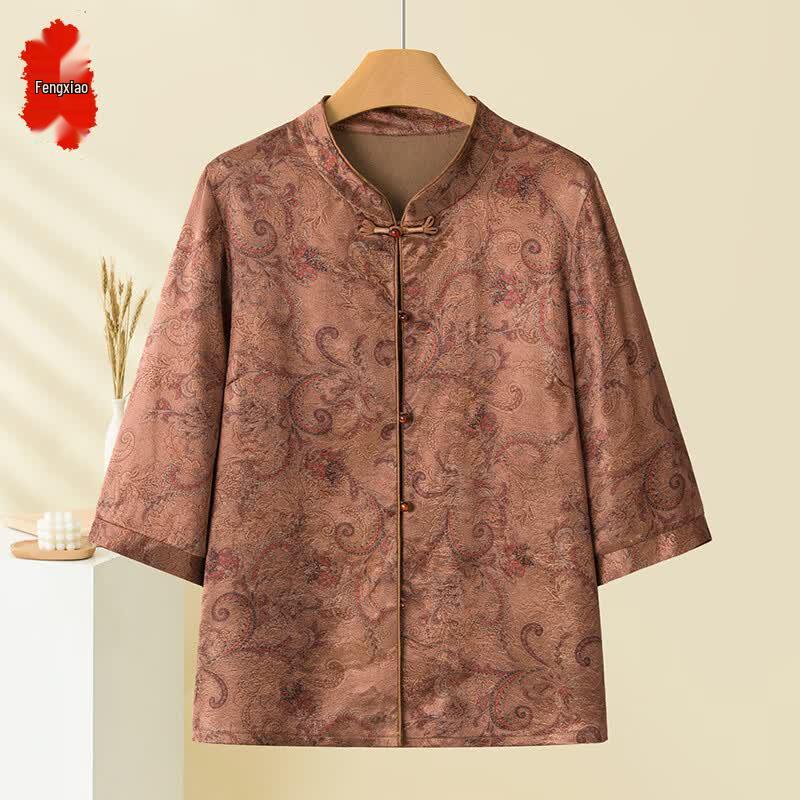 Elderly Women s Floral Print Summer Blouse 4XL