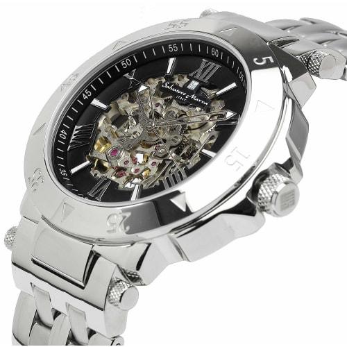 Salvatore Marra Watch Silver x Black Automatic Skeleton Business Formal Men's
