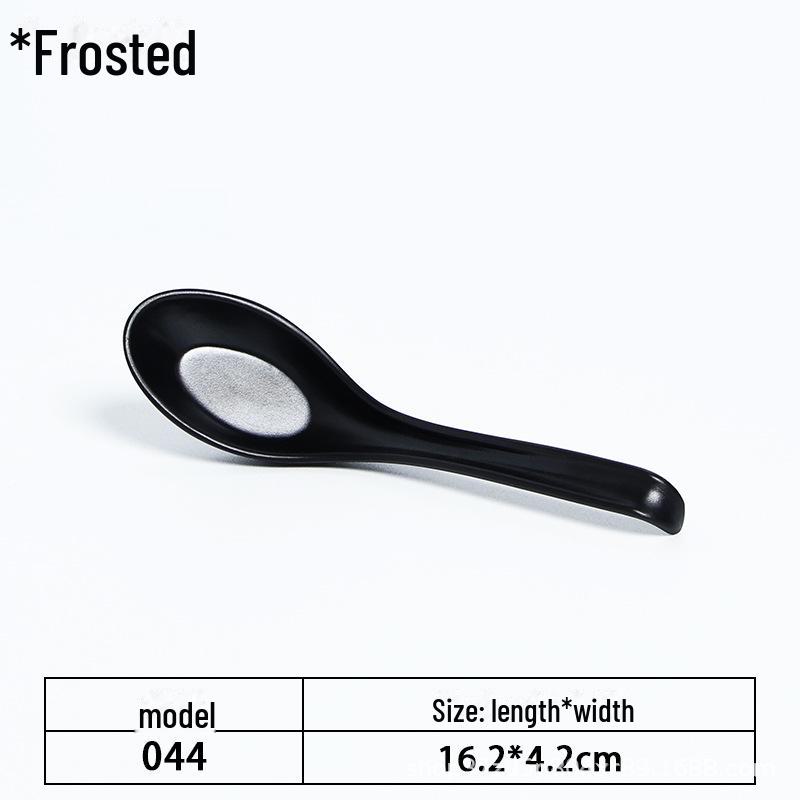 A5 Black Matte Melamine Long Handle Soup Spoon - Food Grade Porcelain Imitation for Restaurants, Hotels, and Hot Pots.