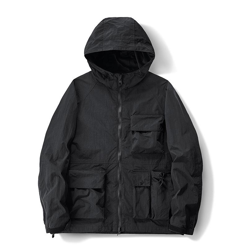 Autunno Nuovo Giacca da Uomo con Collo Alto Multitasche Casual Largo Cappotto da Uomo