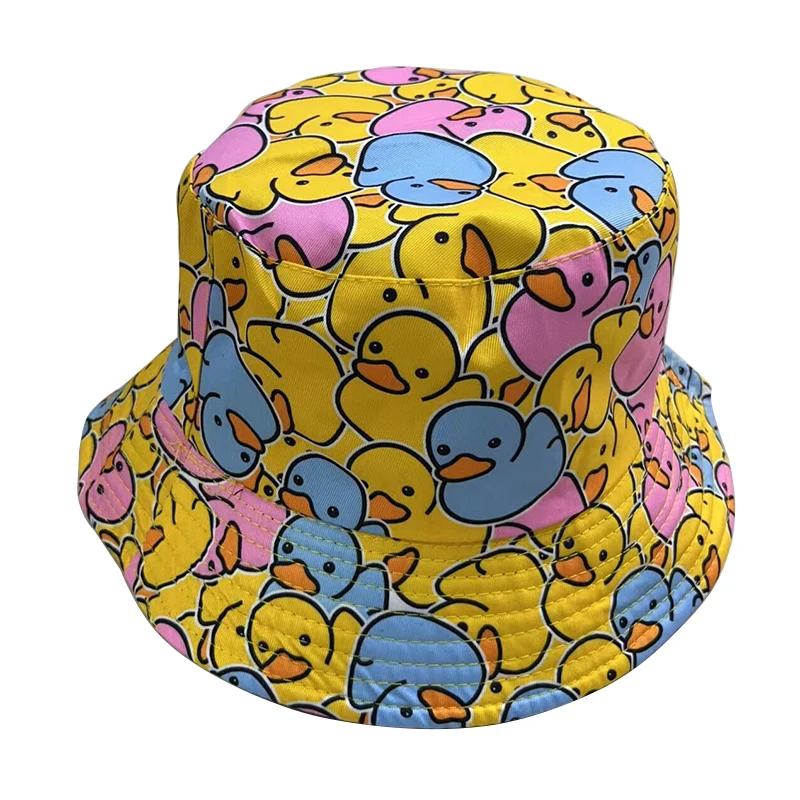 Summer Sun Hat Reversible Yellow Duck Bucket Hat for Men and Women Cotton Bob Panama Girls Beach Travel Outdoor Use Fisherman Hat