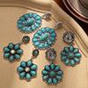 Turquoise Flower Earrings, High-End Retro Ethnic Style Earrings, Women'S Diamond-Encrusted Heavy Industry Party Ear Jewelry