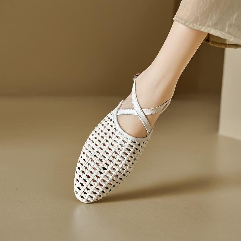 2024 Fashion Women High Heeled Sandals Genuine Leather Hollowing Weave Party Shoes Woman Kitten Heels Prom Pumps Office Shoes