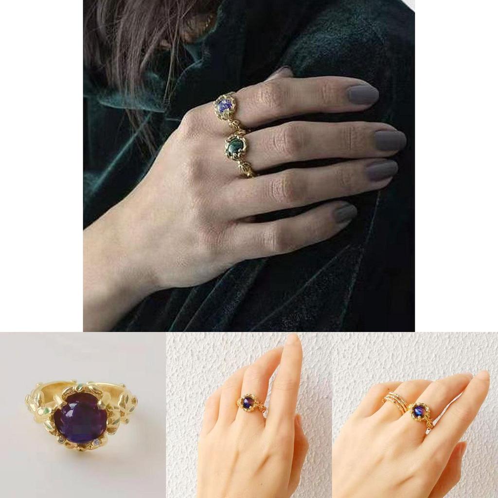 Purple Ivy Elegant Grape Ring In Vintage Style With Adjustable Open Design Women For
