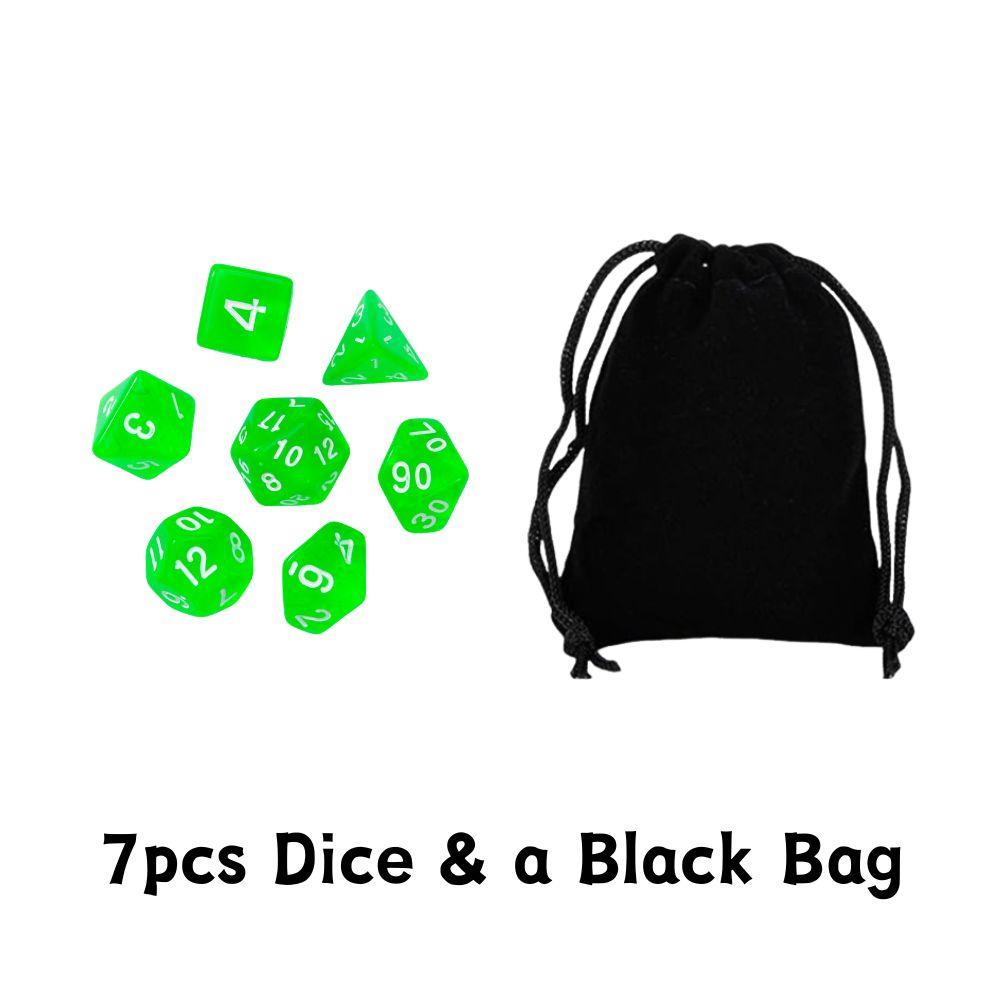 7pcs Polyhedral Dice Set With Black Storage Bag, Transparent & Solid Color Table Board Game Role Playing Party Accessories YMY