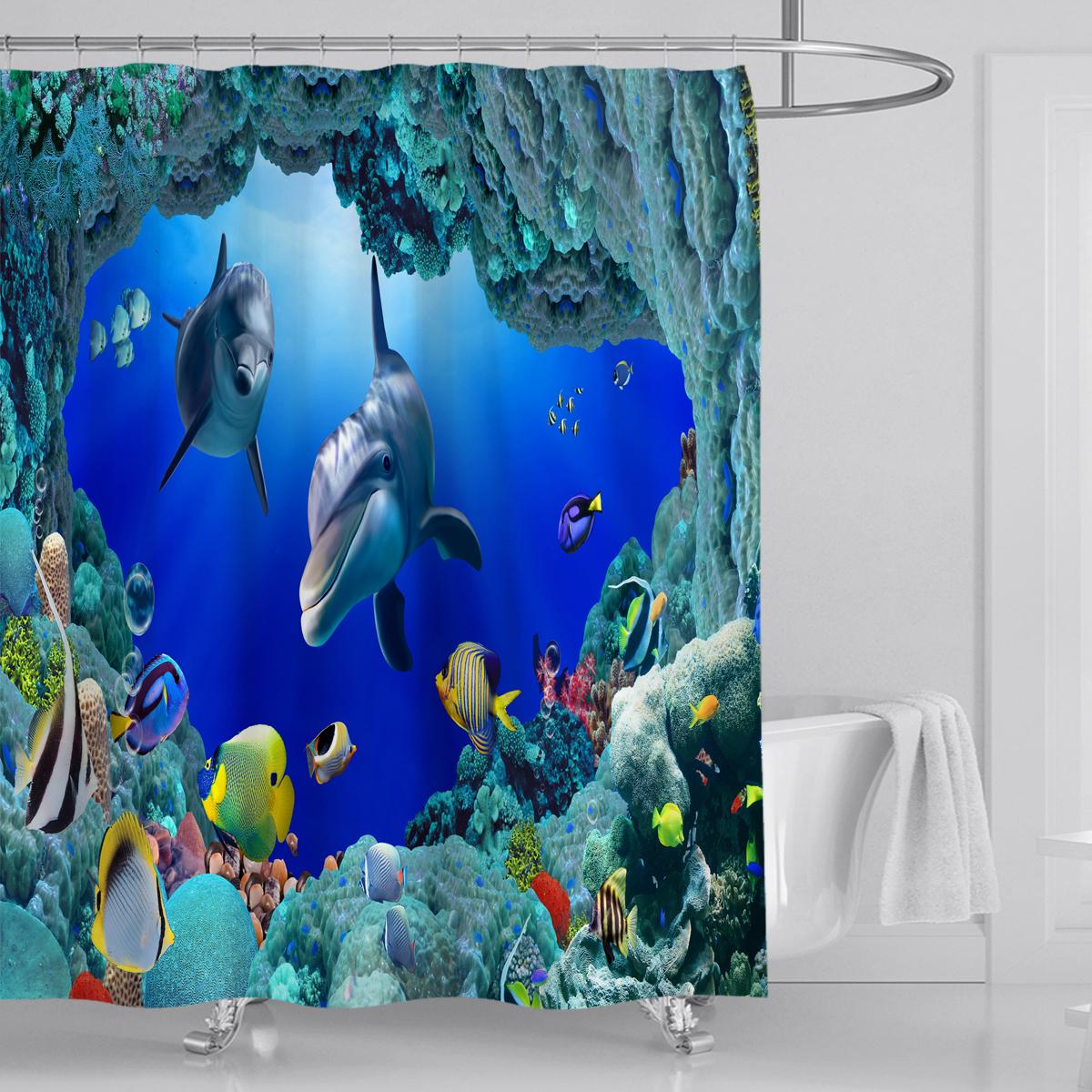 

Decor Home Fabric Bathroom Accessories Waterproof Turtle Octopus Curtain Shower Dolphin,150*180cm/59*70.8in