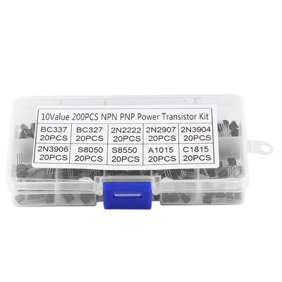 Kit com 200 Transistores de Silício de 10 Valores Sortidos BC337, BC327, 2N2222, 2N2907, 2N3904, 2N3906