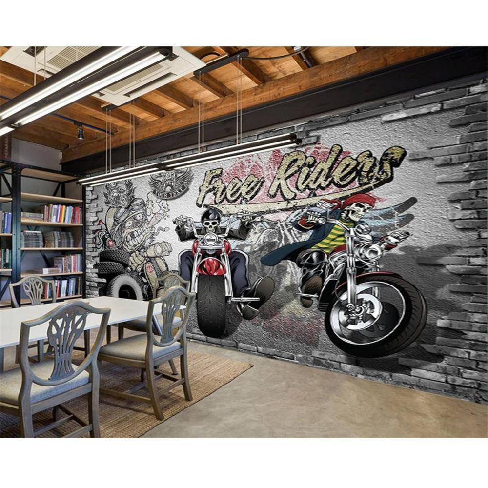 Cool 3d Graffiti Wallpaper 3d Motorcycle Car Mural Bar Cafe Club Wallpaper Car Shop Industrial Decoration Wallpaper