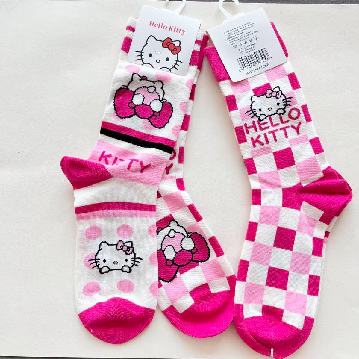 Women s KT Cat Mid-Calf Cartoon Anime Socks, Combed Cotton, Cute Japanese Style, Free Shipping Size 35-40