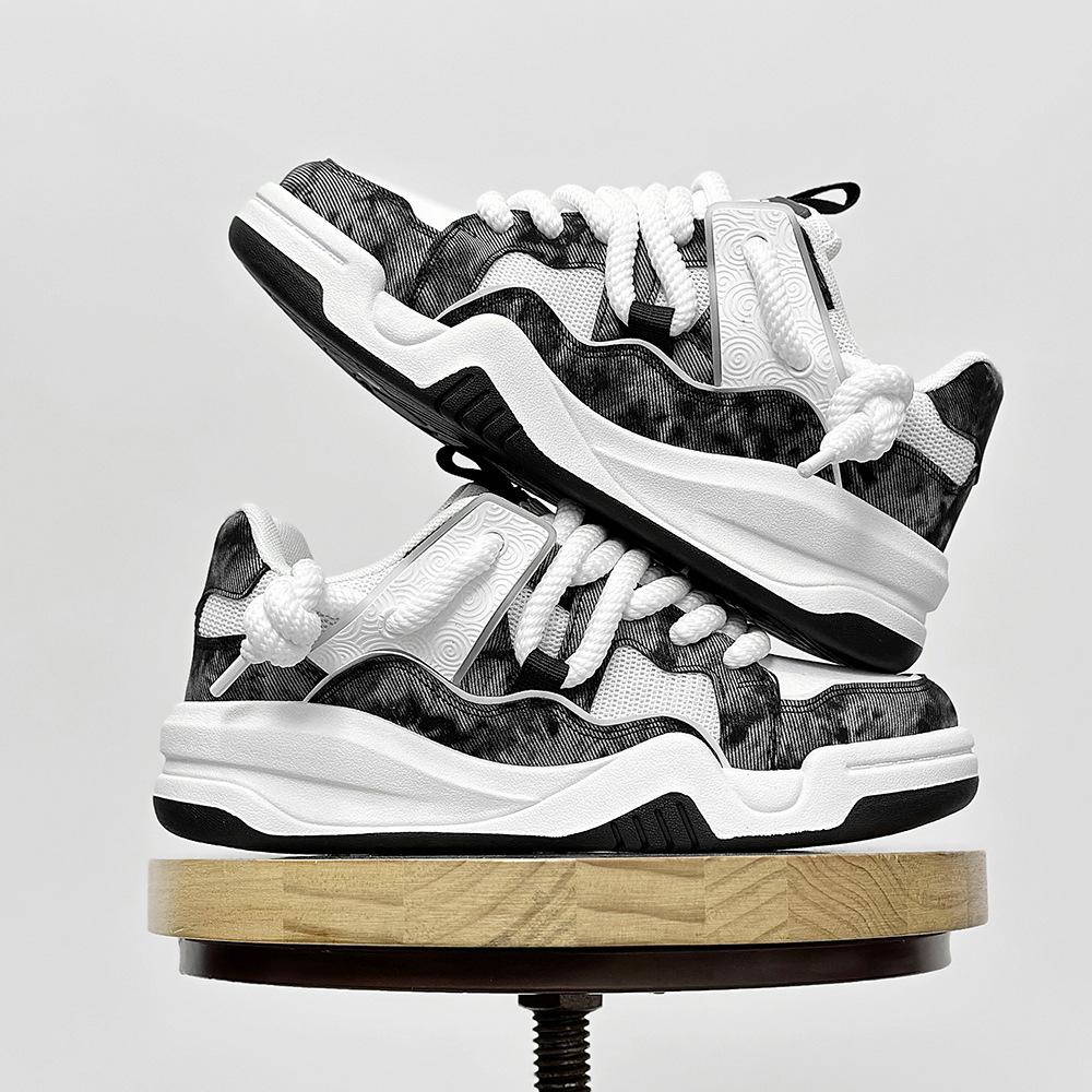 

Мужские кеды на облачной подошве, платформа, дышащие парусиновые кроссовки, массивная шнуровка для уличного стиля, повседневный комфорт 44 чёрный