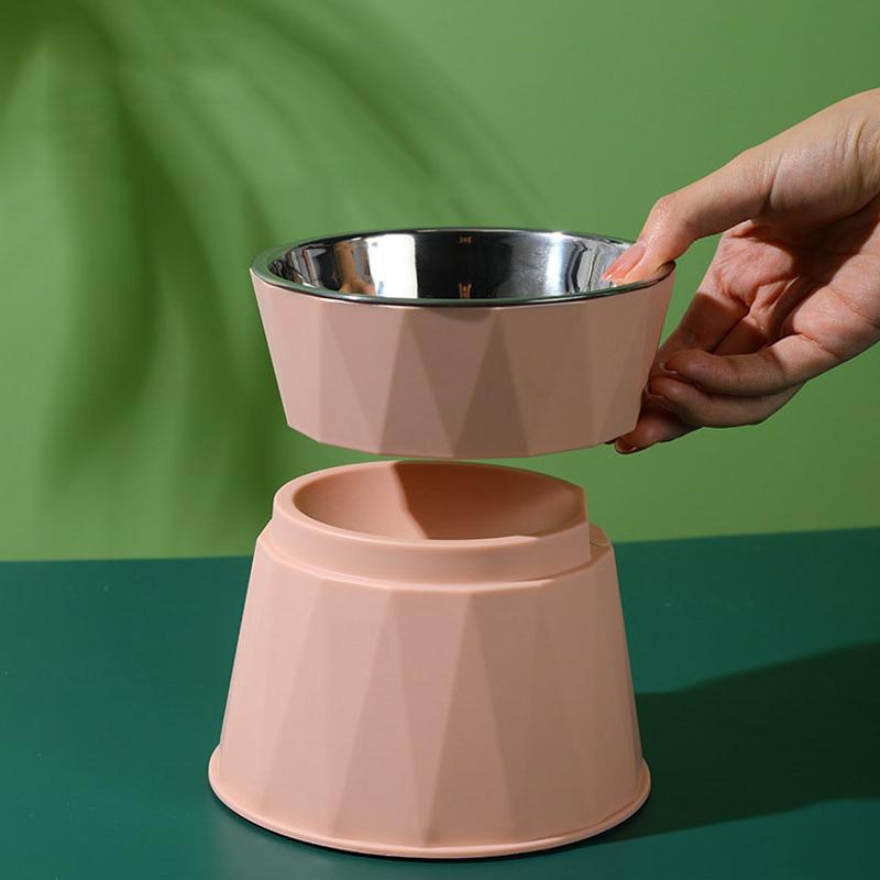 Sklisikker Kollisjon Høydejustert Katt Hundeskål Hevet Rustfritt Stål Kattefôrskåler Beskytt Nakke Valp Katt Fôringsutstyr