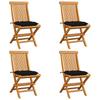 Garden Chairs with Black Cushions 4 pcs Solid Teak Wood