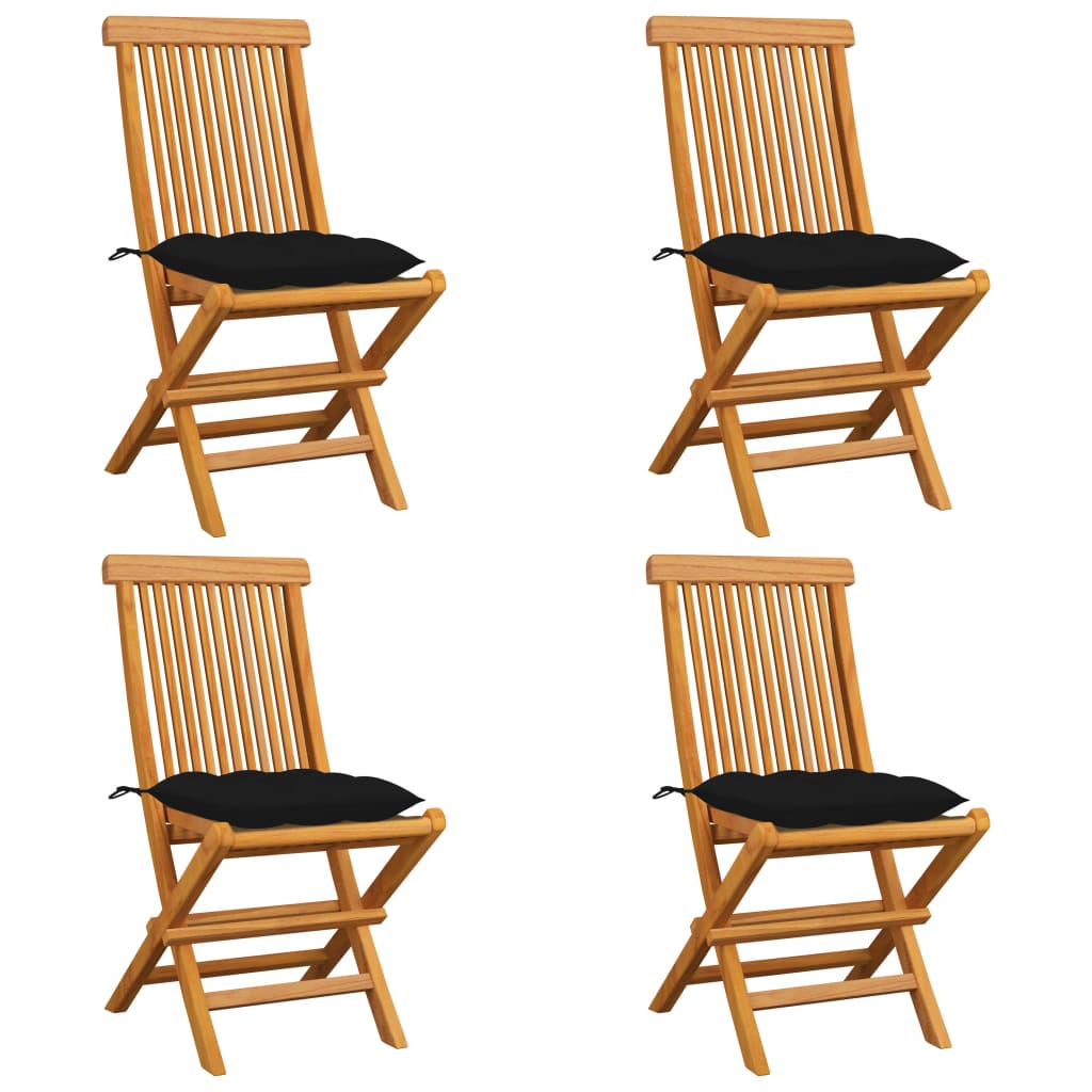 Garden Chairs with Black Cushions 4 pcs Solid Teak Wood