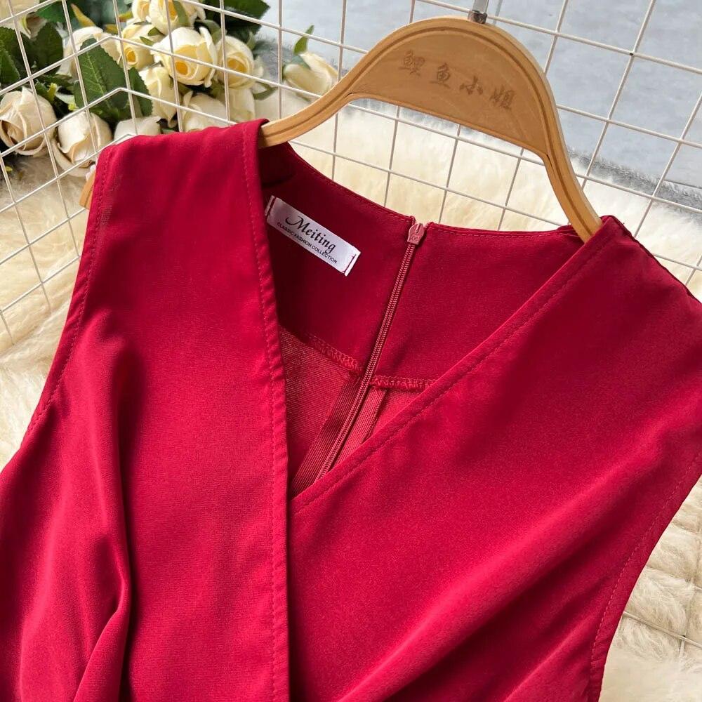 2024, primăvară și vară, nou sexy, cu decolteu în V, cu bretele în talie, care îmbrățișează, pantaloni lungi, drepti, grațioși, cu picioare late