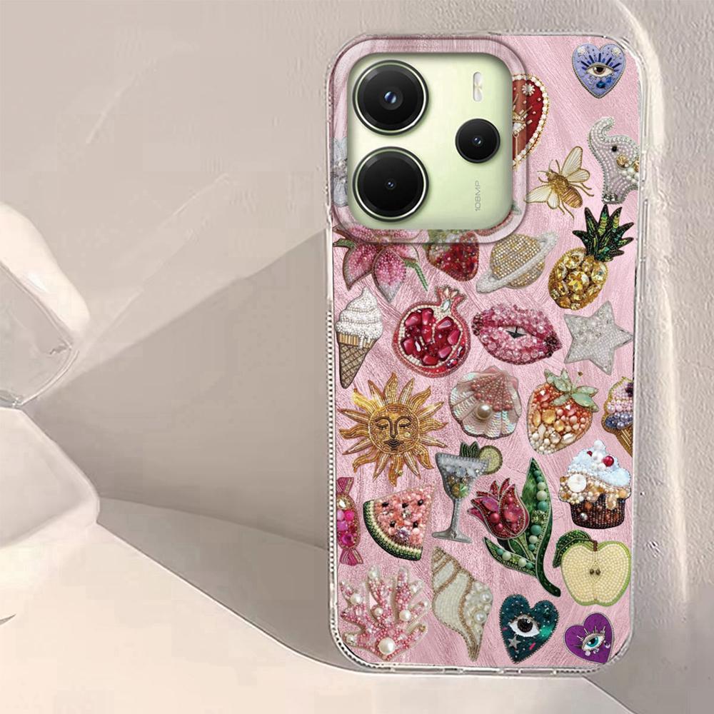Pink Face Sun Stars Women Girls Phone Case for Xiaomi Redmi 13C 14C A5 A3 A4 A3X A1 Note 14 13 12 11 11S 10 9 8 Pro 9C Cover
